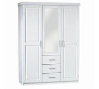 ALASKA - Armoire 3 Portes 1 Miroir Bois Massif Vernis Blanc