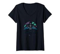 Alaska Natif : Totem Spirit Mountains Wildlife Heritage T-Shirt avec Col en V, Femme, Noir, XXL