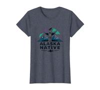 Alaska Natif : Totem Spirit Mountains Wildlife Heritage T-Shirt, Femme, Bleu Chiné, XS