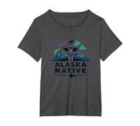 Alaska Natif : Totem Spirit Mountains Wildlife Heritage T-Shirt, Femme Grandes Tailles, Chiné Foncé, 2X