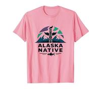 Alaska Natif : Totem Spirit Mountains Wildlife Heritage T-Shirt, Homme, Rose, XL