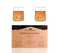 Alaskan MAKER Coffret de 2 shooters 6.5 cl - Verres Cristallin de qualité supérieure soufflés artisanalement avec les montagnes en relief | Forme Tulipe | TOPOGRAPHIC (Everest & Mont Blanc)