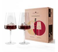Alaskan MAKER Coffret de 2 verres à vin 400 ml - Verre borosilicate qualité supérieure soufflé bouche avec montagne en relief 3D au fond | Coffret rigide carton premium aimanté | TOPOGRAPHIC