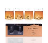 Alaskan MAKER Coffret de 4 shooters 6.5 cl - Borosilicate de qualité supérieure, soufflés artisanalement avec montagnes en relief | TOPOGRAPHIC (Everest, Mont Blanc, Pic du Midi & Matterhorn)