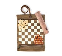 Alaskan MAKER - Jeu d'Échecs & Dames 2 en 1 - Tapis en Toile Waxée Enroulable - Pions en Bois - Lanière en Cuir Pleine Fleur - Idéal pour Voyager & Jouer Partout (Havane)