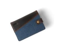 Alaskan MAKER - Portefeuille Compact XL - Cuir Pleine Fleur & Coton - 10 Cartes, Billets & Pièces - Protection RFID Anti-Piratage - Compartiment Aimanté - Système Pull-Out (Bleu Marine)