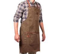 Alaskan MAKER Tablier de Travail Premium en Coton enduit et cuir véritable N°547 - Bretelles croisées ultra confortable - Unisexe & Taille universelle (Tobacco)