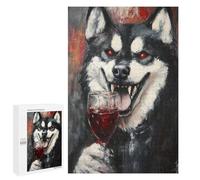 Alaskan Malamute with Red Wine Glass Puzzle 1000 Pièces Educa Jouet en Bois Cadeau Unique Décoration Intérieure Jeu Éducatif Challenge Toy Adultes Et Enfants À Partir De 14 Ans 1000 PCS