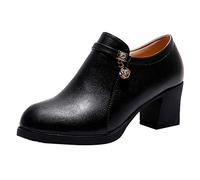 Alaso Escarpins Cuir Femmes,Chaussures de Ville en Cuir Mocassins à Talons Hauts Derbies pour Soirée Mariage Automne Hiver Printemps Noir