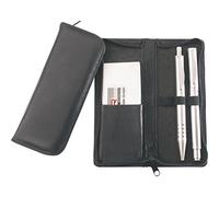 Generique Étui cuir ALASSIO pour 3 instruments d'écriture – cuir véritable, fermeture éclair, noir