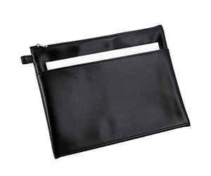 Alassio 42230 - Sac de rangement en cuir synthétique avec fermeture éclair - Sac de transport pour pièces de monnaie, billets et objets de valeur - Sac multifonction d'environ 25 x 19 cm - Noir