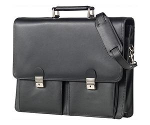 Alassio Attaché Caisse "Veneto" Avec Compartiment pour Ordinateur Portable Cuir Noir Serrures Bandoulière Amovible Dimensions Externes: (L)317 (P)150 X