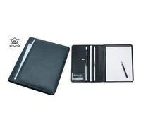 ALASSIO CREMONA - Serviette-écritoire en cuir Nappa A4 noir, 3 compartiments, bloc A4 et stylo