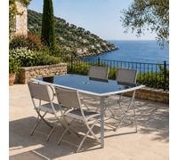 Concept Usine Ensemble de jardin Alassio - Table 150 cm + 4 chaises pliantes - Gris clair et noir