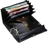 Alassio Portefeuille pour serveur en cuir nappa noir avec chaîne en métal