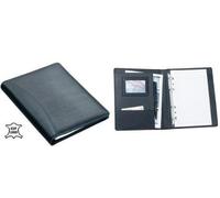 Alassio Reliure à anneaux Benaco 30007 A5, écritoire en cuir nappa, classeur à anneaux avec mécanisme à 4 anneaux pour documents au format DIN A5, dossier professionnel noir, dossier en cuir environ 23,6 x 18,5 x 3 cm