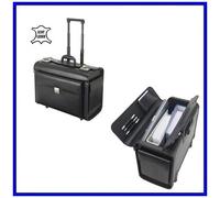 Pilote case ""SILVANA"" en Cuir Noir, avec Trolley