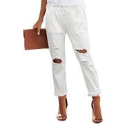 Alaster Queen Jeans décontractés pour Femme Jeans Taille Haute Jeans Amples pour Femme Breaking Hole Jeans pour Femme Blanc L