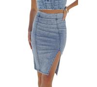 Alaster Queen Jupe crayon en jean pour femme Taille haute Moulante Jupe fendue pour femme, bleu clair, M