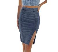 Alaster Queen Jupe crayon en jean pour femme Taille haute Moulante Jupe fendue pour femme, noir foncé, XXL