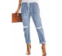 Alaster Queen Light Jeans Femme Loose Casual Pantalons Femme Stretch Jeans Breaking Hole Jeans pour Femme Bleu Ciel XL