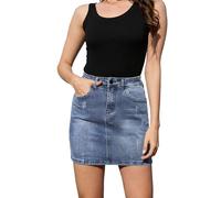 Alaster Queen Mini jupe en jean extensible taille haute moulante pour femme avec poches