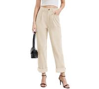 Alaster Queen Pantalon en velours côtelé pour femme - Taille élastique - Style décontracté, beige, S