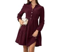 Alaster Queen Robe d'automne pour femmes - Hiver - Manches longues - Volants - Blouse - Robe en tricot avec poches - Col en V - Longue jusqu'aux genoux - Robe de fête élégante - Robe d'automne, rouge