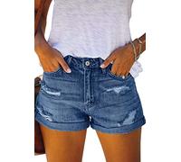 Alaster Queen Shorts en Denim pour Femmes Taille Haute Shorts en Denim pour Femmes Flip Folded Distressed Short Jeans Crimped Hot Pants Bleu XXL