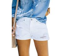 Alaster Queen Shorts en Denim pour Femmes Taille Haute Shorts en Denim pour Femmes Flip Folded Distressed Short Jeans Crimped Hot Pants Blanc S