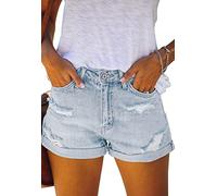 Alaster Queen Shorts en Denim pour Femmes Taille Haute Shorts en Denim pour Femmes Flip Folded Distressed Short Jeans Crimped Hot Pants Bleu pâle XXL