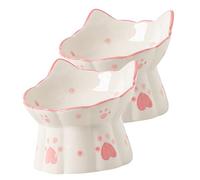 Alasum 2 pièces Bol pour Chat Surélevé Céramique Lot de Conçu pour Prévenir Renversements et Faciliter Nettoyage Design Original Oreilles de Chat pour Confort de Votre Animal