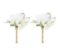 Alasum 2pièces Boutonnière Mariage Artificielle Simulée Blanc Rose Corsage Broche pour Marié et Demoiselle d Honneur Accessoire Photographique de Mariage