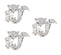 Alasum 3 Pièces Broche Renard Argentée en Alliage et Zircon, Épingle Décorative