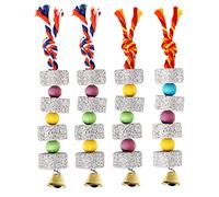 Alasum 4pièces Jouets pour Oiseaux Jouets à Mâcher pour Perroquets Meules avec Cloches Accessoires Suspendus pour Cages Décoratifs pour Oiseaux