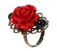 Alasum Bague Rétro pour Filles en Métal Agate Noire et Fleur Sculptée, Anneau Réglable pour Décoration Quotidienne et Accessoires Selfie Élégants