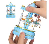 Alasum Boîte à Musique Carrousel Romantique en Plastique Bleu Mélodie, Décoration Créative pour Noël ou Anniversaire