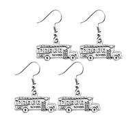 Alasum Boucles D'oreilles Pendantes Faciles à Mettre Retirer Argenté en Alliage de Zinc Forme Bus Scolaire 2 Paires pour DIY Présent Sœur ou Petite Amie