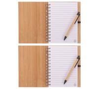 Alasum Cahier de Notes à Couverture en Bambou, Lot de 2 Sets de Sets de Blocs-notes à Usage Quotidien Spirale, Papier pour Planification et Organisation