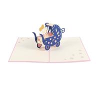Alasum Carte de Vœux pour Bébé 3d Carte de Félicitations en Papier Bleu, Forme Poussette, Message de Félicitations, pour Shower, Parents et Bébés à Naître