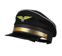 Alasum Chapeau de Capitaine Ajustable Noir en Polyester pour Homme, Chapeau de Costume Cosplay Pilote d'avion Respirant, Accessoire Décoratif pour Halloween, Fêtes et Soirées à Thème