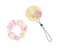 Alasum Chapeau de Paille D'été pour Chien et Chat Guirlande Hawaïenne, 2 Pièces, Taille Unique, Rouge, Accessoire Photobooth Vacances Plage, Déguisement pour Animaux de Compagnie