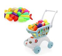 Alasum Chariot de Courses pour Garçon et Filles Simulé, à Pousser en Plastique Bleu Macaron, Mini Caddie de Supermarché, Éducatif pour Fille, pour Jeux D’Imagination la Maison