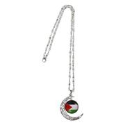 Alasum Collier Pendentif Lune Ajourée avec Petit Drapeau Palestinien en Alliage, Bijou Stylé et Créatif pour Fêtes et Port Quotidien, Symbole de Vœux Positifs