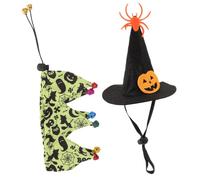 Alasum Costume d'halloween pour Chat et Petit Chien Collerette et Chapeau en Polyester Vert, Confortable et Respirant, pour Fête d'halloween