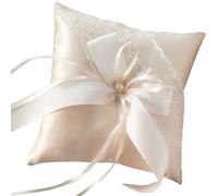 Alasum Coussin Porte-alliances Décoré de Perles et Rubans en Satin et Coton Soyeux, Élégant pour Jour Spécial ou Demande en Mariage, 15x15 Cm