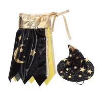 Alasum Déguisement de Sorcier pour Animal de Compagnie Chapeau et Cape Noirs à Étoiles Dorées Taille Ajustable pour Chat et Petit Chien Costume Halloween Confortable et Facile à