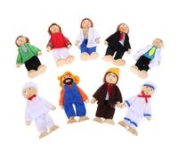 Alasum Ensemble de 9 Poupées Familiales en Bois Flexibles Membres Articulés, Vêtements en Tissu, Format Portable, Éducatif pour Maison de Poupée et Jeu Imaginatif Tout-Petits