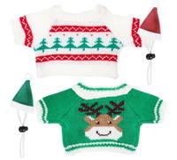 Alasum Ensemble de Noël pour Petits Animaux - 2 Bonnets Verts Élastiques 55X8 CM 2 Costumes Festifs Motifs Cerf et Sapin - Vêtements pour Cochons D’Inde Lapins et Hamsters -