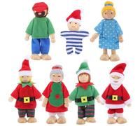 Alasum Ensemble de Poupées Familiales en Bois 7 Pièces Poupées Articulées Mobiles D'imitation pour Garçon et Filles pour Jeu Créatif et Éducatif